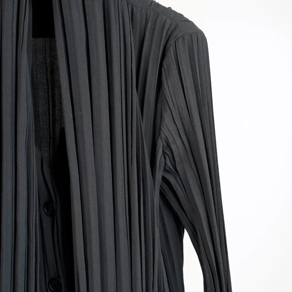 Issey Miyake Archival Rare Grey Pleated Scarf-Collar Button-Front Duster - Picture 4 of 10